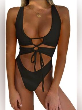 CHYRII Women's Sexy Cutout Lace Up Backless High Cut One Piece Swimsuit Monokini